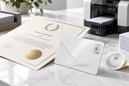 NFC sertifika ve garanti kartı, yuvarlak NFC etiket ve plastik kart baskı makinesi